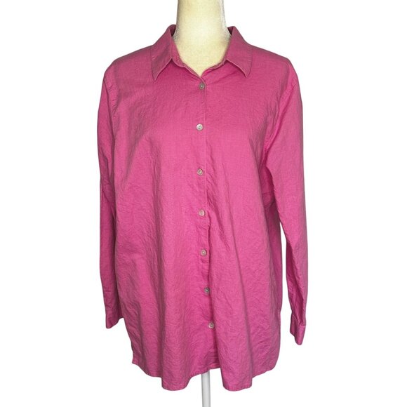 Annex by Casual Corner Pink Button Up Blouse Plus Sz 1X Linen Long Sleeve Shirt - Picture 1 of 9